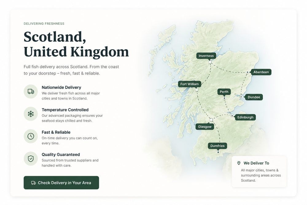 Map of Scotland showing Tarel delivery coverage